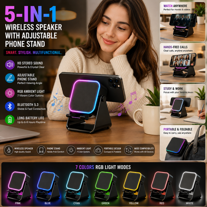 5-in-1 Wireless Speaker with Adjustable Phone Stand